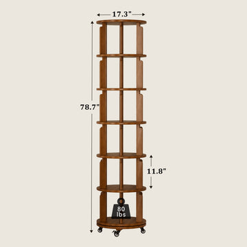6 Tier 360° Rotating Solid Wood Bookshelf with Wheels