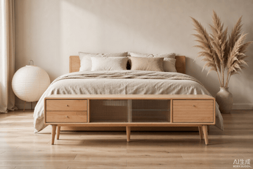 Beech TV Cabinet with Glass Doors - TAITIY