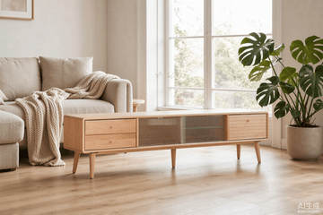 Beech TV Cabinet with Glass Doors - TAITIY