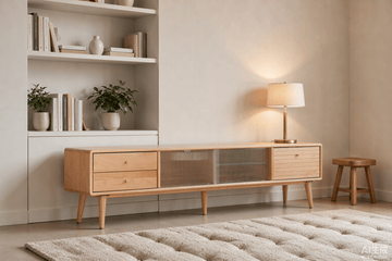Beech TV Cabinet with Glass Doors - TAITIY