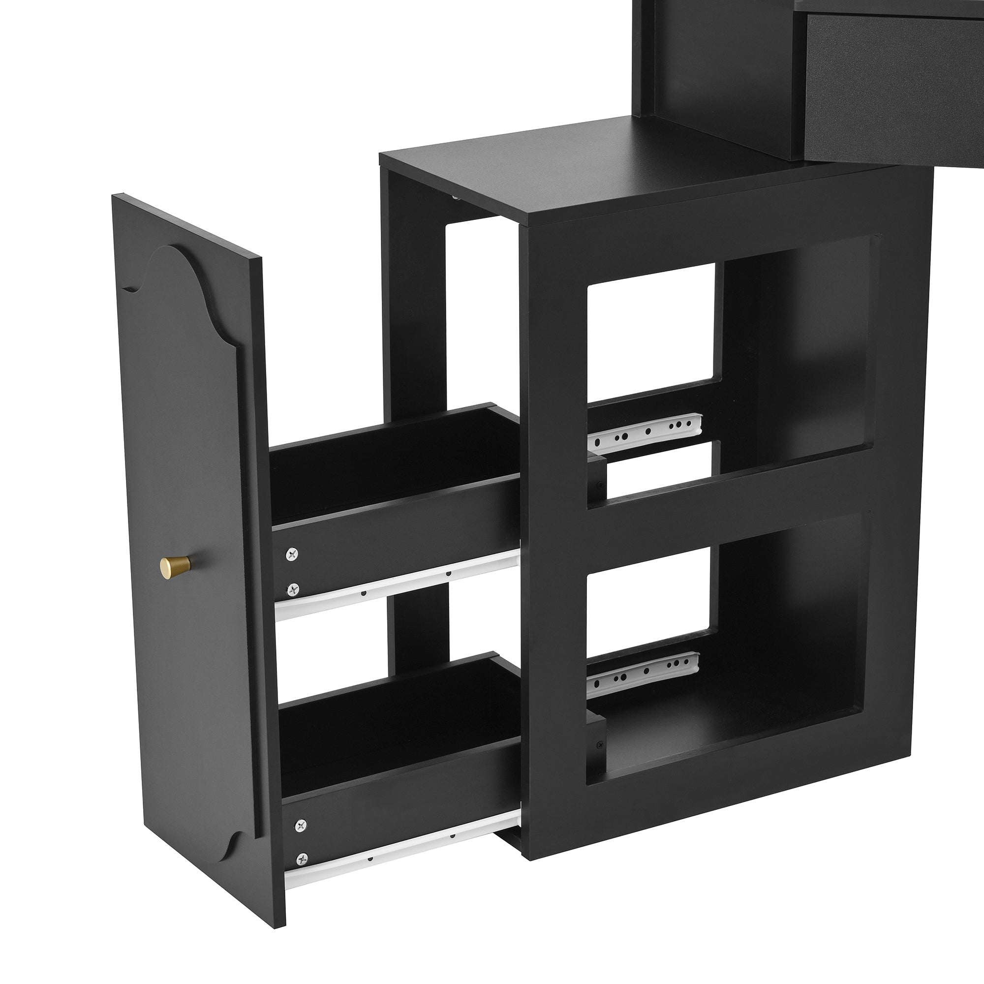 Black Corner Vanity Desk Set with Stool & Charging Station - TAITIY