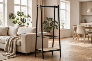 Black Oak Clothes Rack with Shelves - TAITIY