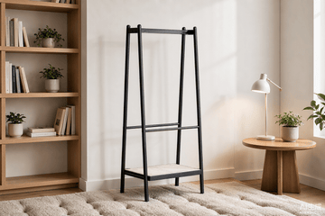 Black Oak Clothes Rack with Shelves - TAITIY
