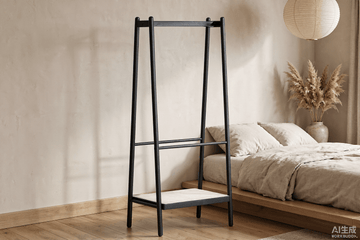 Black Oak Clothes Rack with Shelves - TAITIY
