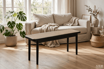 Black Oak Dining Bench with Rattan Detail – 39.4"W - TAITIY