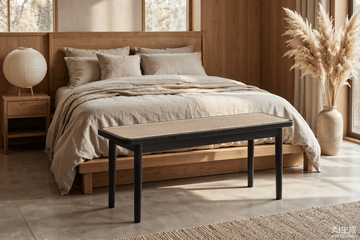 Black Oak Dining Bench with Rattan Detail – 39.4"W - TAITIY