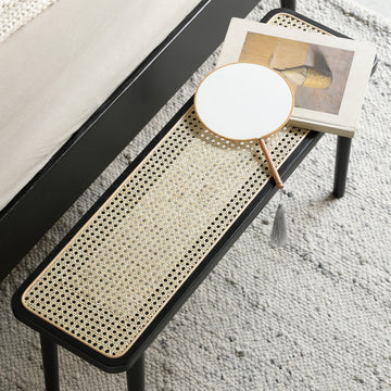 Black Oak Dining Bench with Rattan Detail – 39.4"W - TAITIY