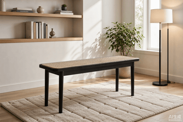 Black Oak Dining Bench with Rattan Detail – 47.2"W - TAITIY
