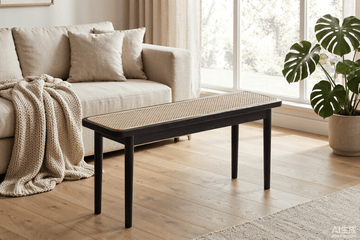 Black Oak Dining Bench with Rattan Detail – 47.2"W - TAITIY