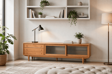 Cherry Wood TV Cabinet with Glass Doors - TAITIY