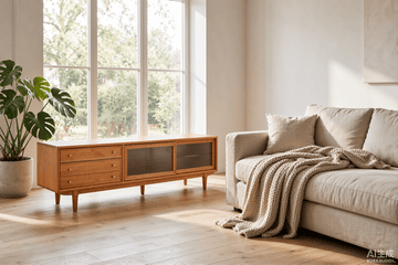 Cherry Wood TV Cabinet with Glass Doors - TAITIY