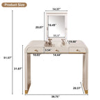 Classic Wood Vanity Desk with Flip Mirror, 3 - in - 1 Dressing Table with 2 Drawers and Storage Space for Bedroom, Champagne - TAITIY