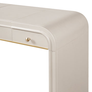 Classic Wood Vanity Desk with Flip Mirror, 3 - in - 1 Dressing Table with 2 Drawers and Storage Space for Bedroom, Champagne - TAITIY