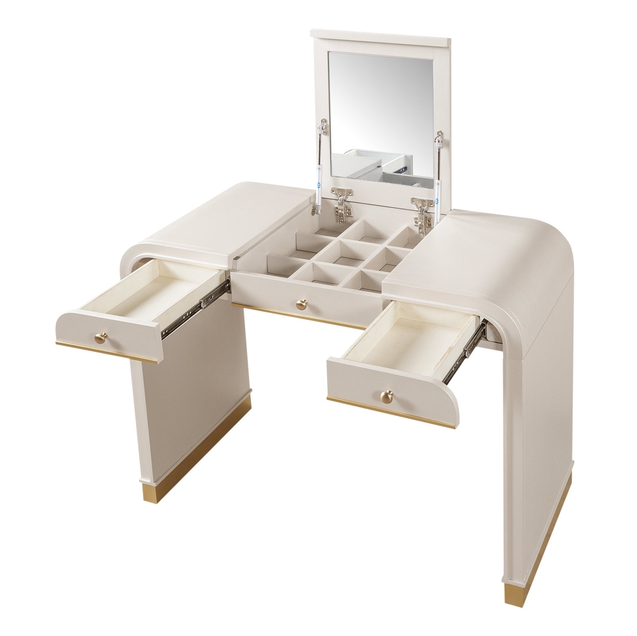 Classic Wood Vanity Desk with Flip Mirror, 3 - in - 1 Dressing Table with 2 Drawers and Storage Space for Bedroom, Champagne - TAITIY