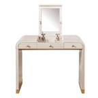Classic Wood Vanity Desk with Flip Mirror, 3 - in - 1 Dressing Table with 2 Drawers and Storage Space for Bedroom, Champagne - TAITIY