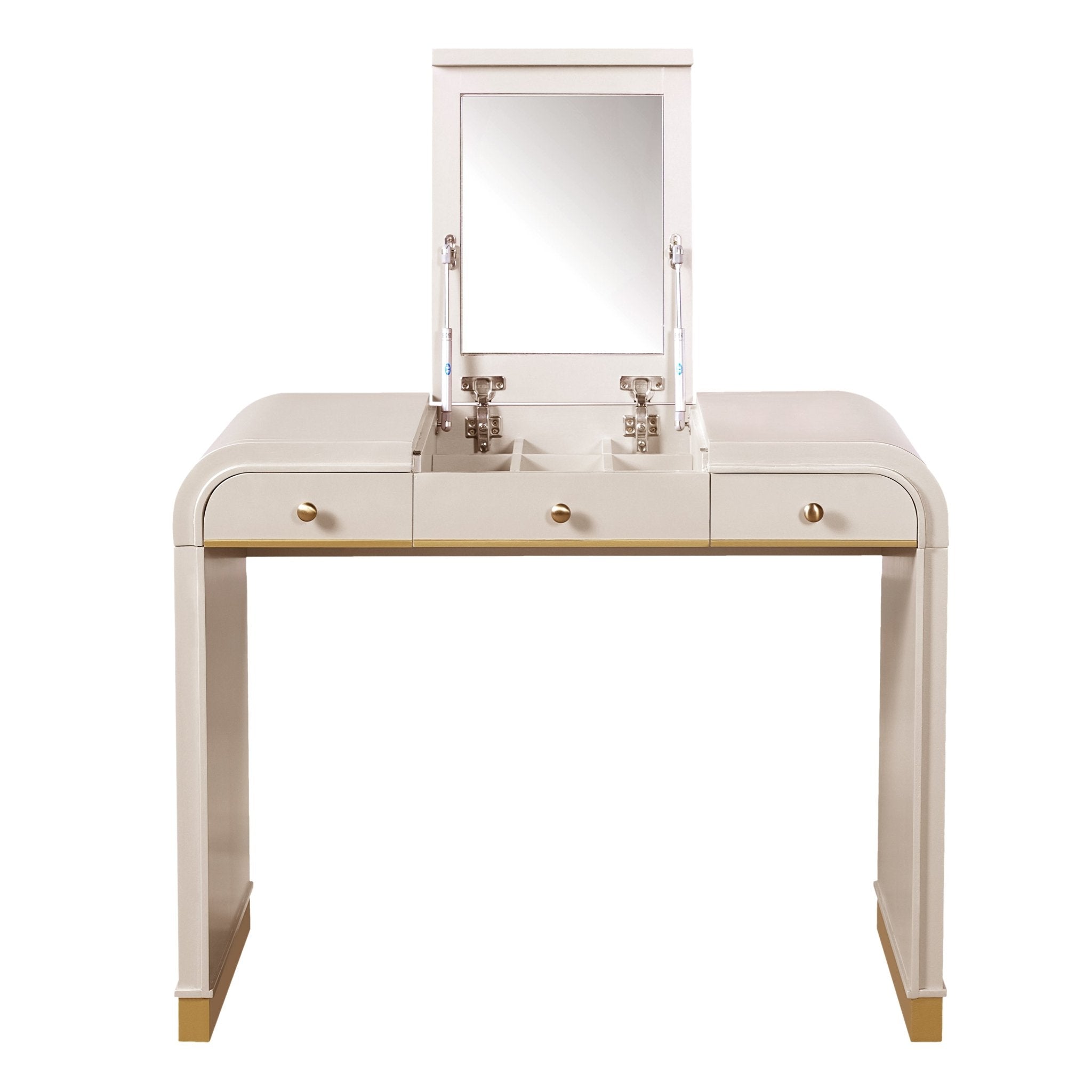 Classic Wood Vanity Desk with Flip Mirror, 3 - in - 1 Dressing Table with 2 Drawers and Storage Space for Bedroom, Champagne - TAITIY