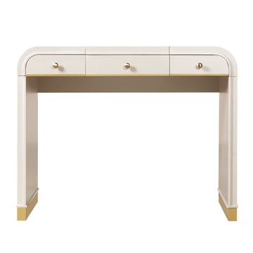 Classic Wood Vanity Desk with Flip Mirror, 3 - in - 1 Dressing Table with 2 Drawers and Storage Space for Bedroom, Champagne - TAITIY