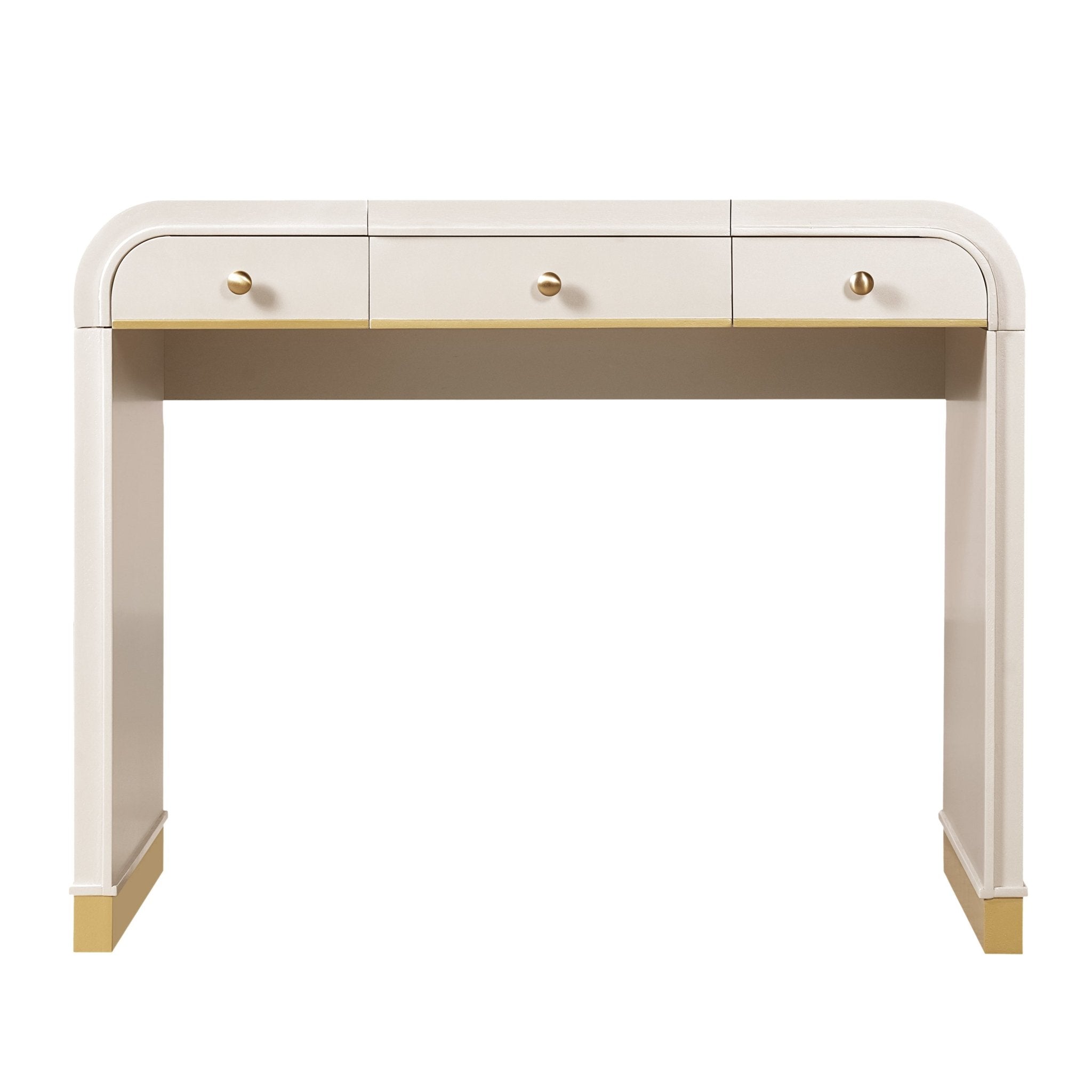 Classic Wood Vanity Desk with Flip Mirror, 3 - in - 1 Dressing Table with 2 Drawers and Storage Space for Bedroom, Champagne - TAITIY