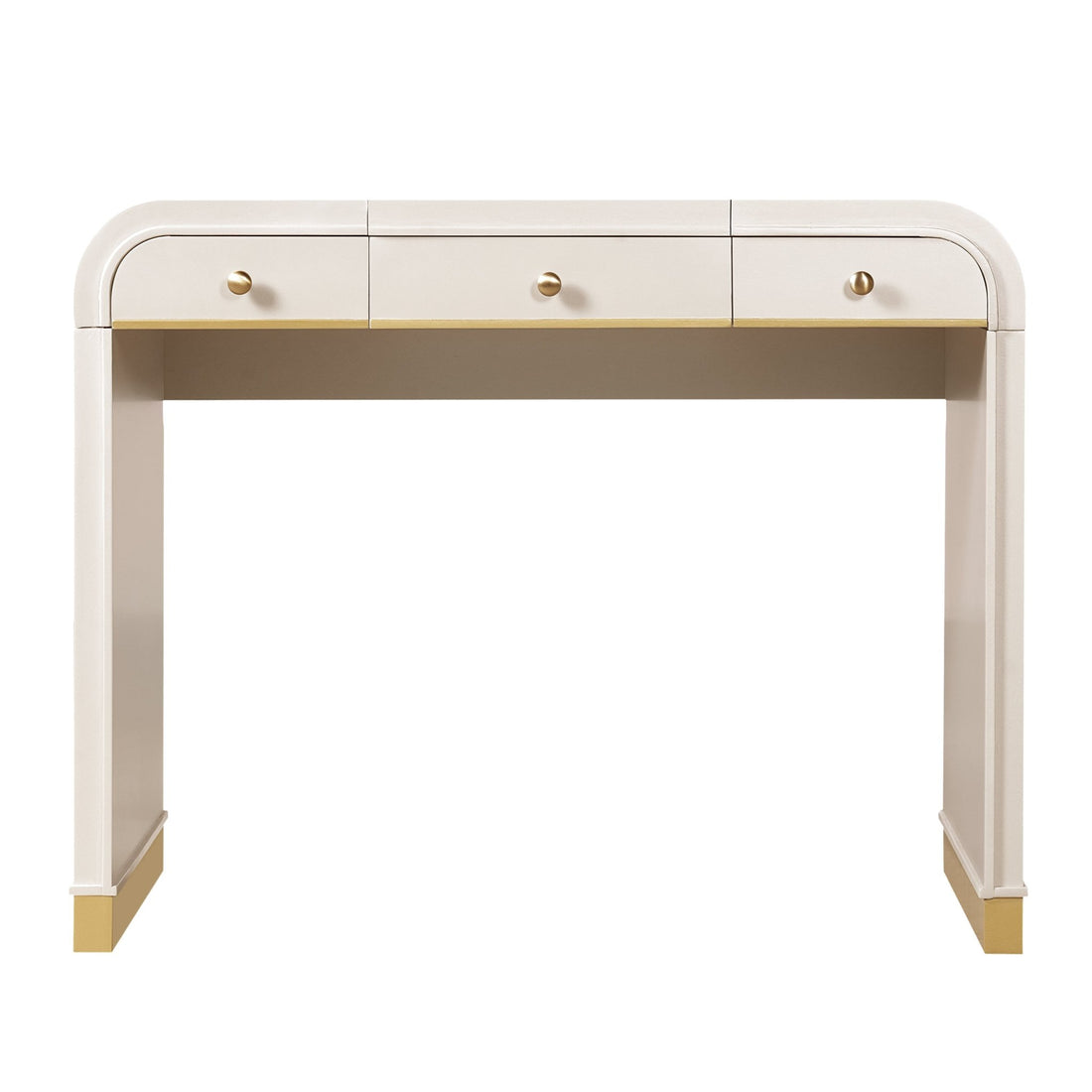 Classic Wood Vanity Desk with Flip Mirror, 3 - in - 1 Dressing Table with 2 Drawers and Storage Space for Bedroom, Champagne - TAITIY