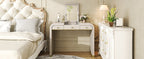 Classic Wood Vanity Desk with Flip Mirror, 3 - in - 1 Dressing Table with 2 Drawers and Storage Space for Bedroom, Champagne - TAITIY