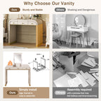Classic Wood Vanity Desk with Flip Mirror, 3 - in - 1 Dressing Table with 2 Drawers and Storage Space for Bedroom, Champagne - TAITIY