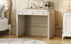 Classic Wood Vanity Desk with Flip Mirror, 3 - in - 1 Dressing Table with 2 Drawers and Storage Space for Bedroom, Champagne - TAITIY