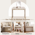 Classic Wood Vanity Desk with Flip Mirror, 3 - in - 1 Dressing Table with 2 Drawers and Storage Space for Bedroom, Champagne - TAITIY