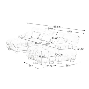 Cloud 3 - Seat Sofa with 2 Ottomans — White Chenille - TAITIY