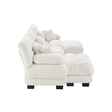 Cloud 3 - Seat Sofa with 2 Ottomans — White Chenille - TAITIY