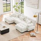 Cloud 3 - Seat Sofa with 2 Ottomans — White Chenille - TAITIY