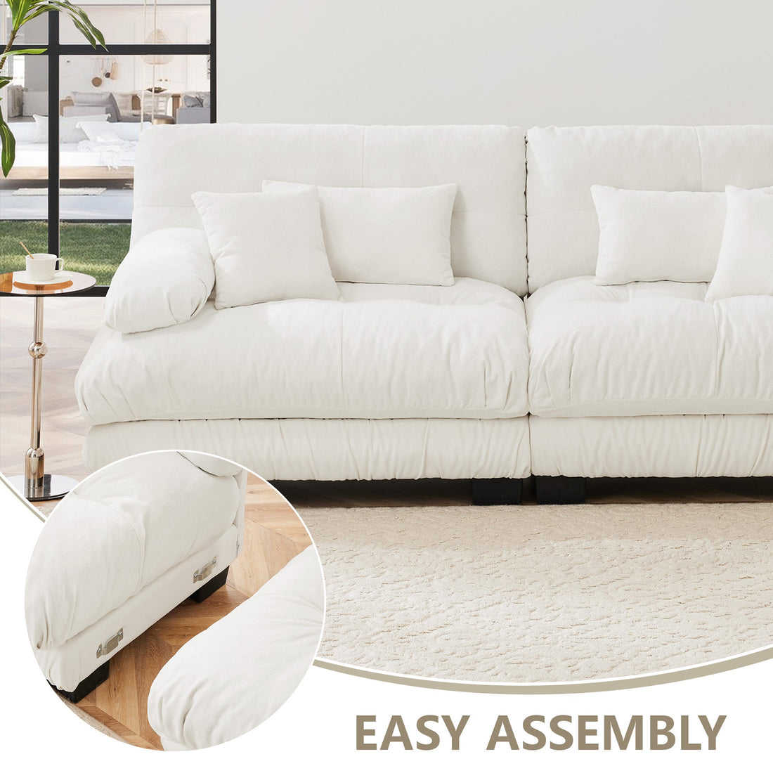 Cloud 3 - Seat Sofa with 2 Ottomans — White Chenille - TAITIY