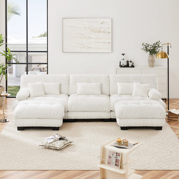 Cloud 3-Seat Sofa with 2 Ottomans — White Chenille - TAITIY