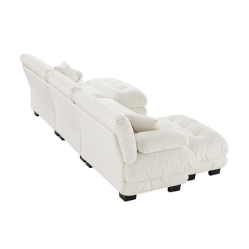 Cloud 3-Seat Sofa with 2 Ottomans — White Chenille - TAITIY