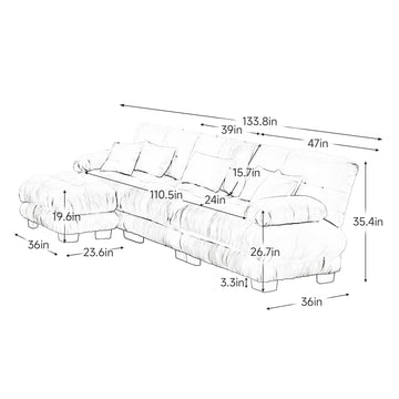 Cloud 3 - Seat Sofa with Ottoman — White Chenille - TAITIY
