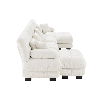 Cloud 4 - Seat Sofa with 2 Ottomans — White Chenille - TAITIY