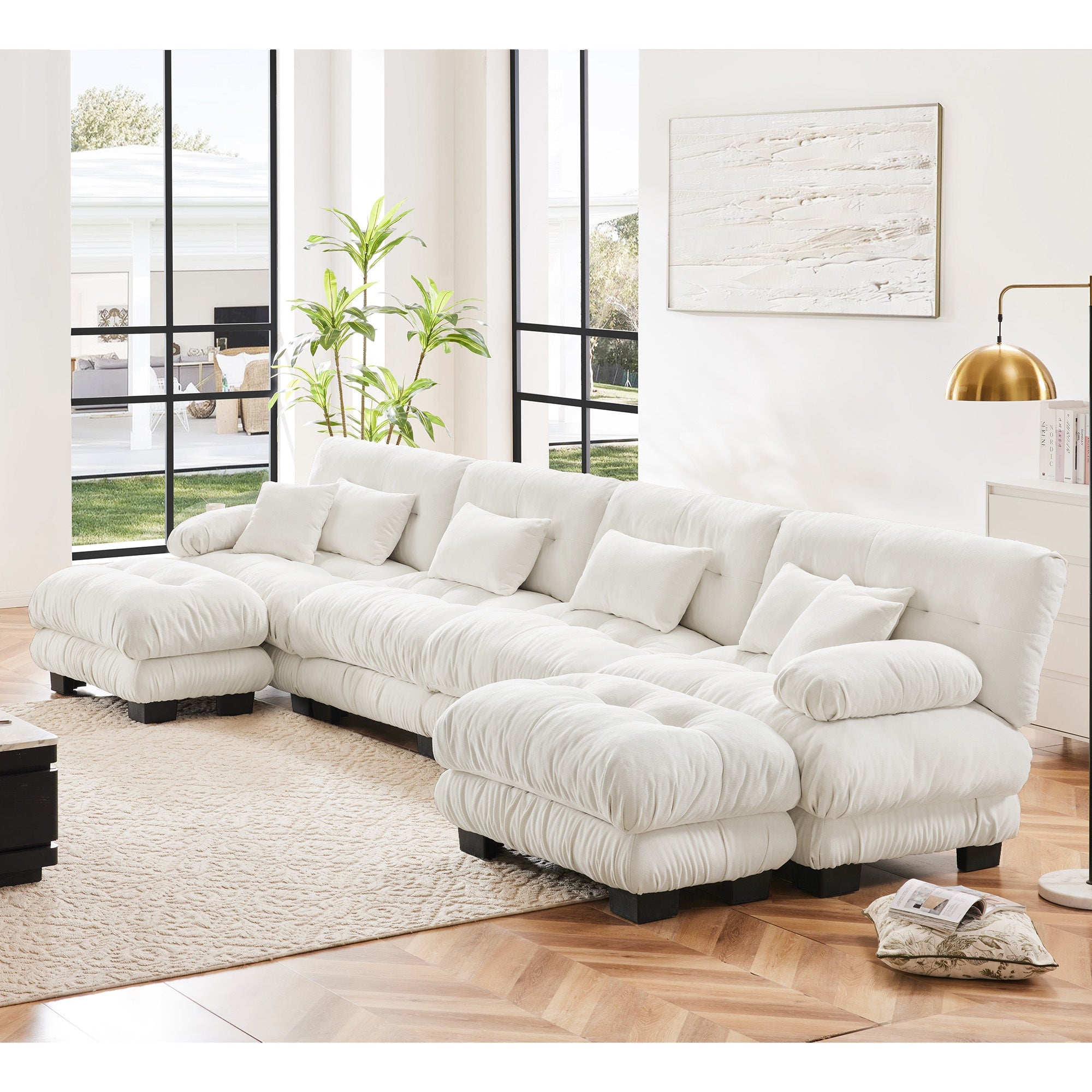 Cloud 4 - Seat Sofa with 2 Ottomans — White Chenille - TAITIY