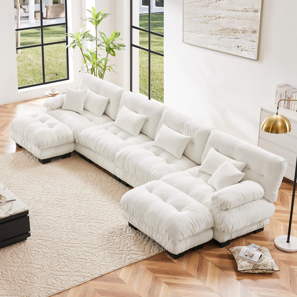 Cloud 4 - Seat Sofa with 2 Ottomans — White Chenille - TAITIY