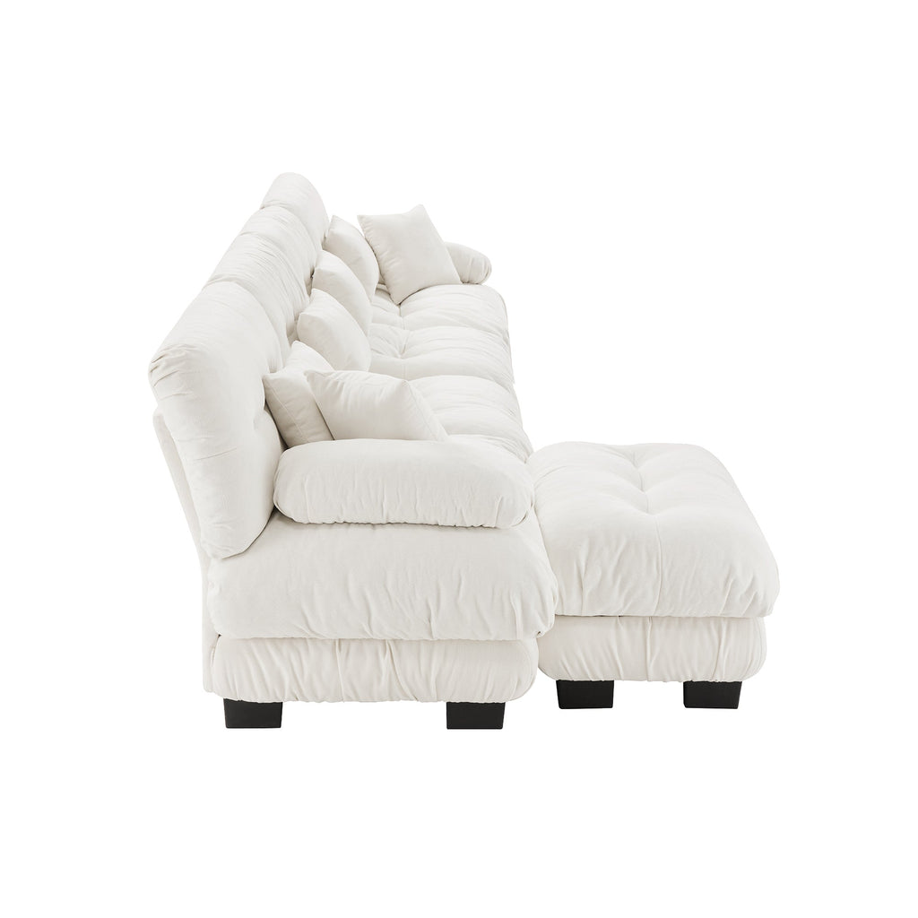 Cloud 4 - Seat Sofa with Convertible Ottoman — White Chenille - TAITIY