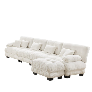 Cloud 4-Seat Sofa with Convertible Ottoman — White Chenille - TAITIY