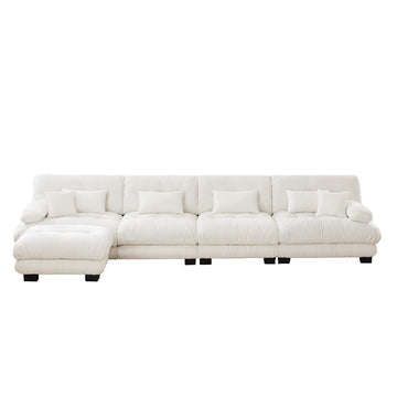 Cloud 4 - Seat Sofa with Convertible Ottoman — White Chenille - TAITIY