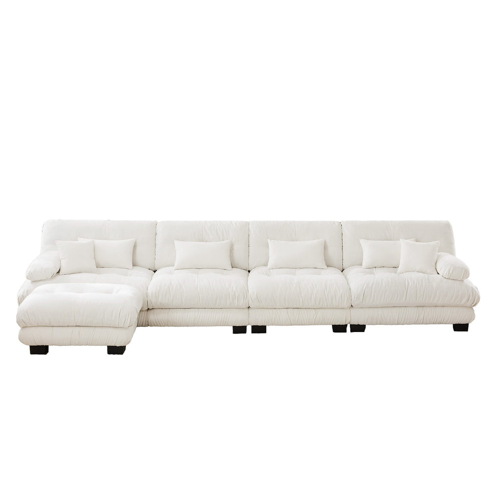 Cloud 4 - Seat Sofa with Convertible Ottoman — White Chenille - TAITIY