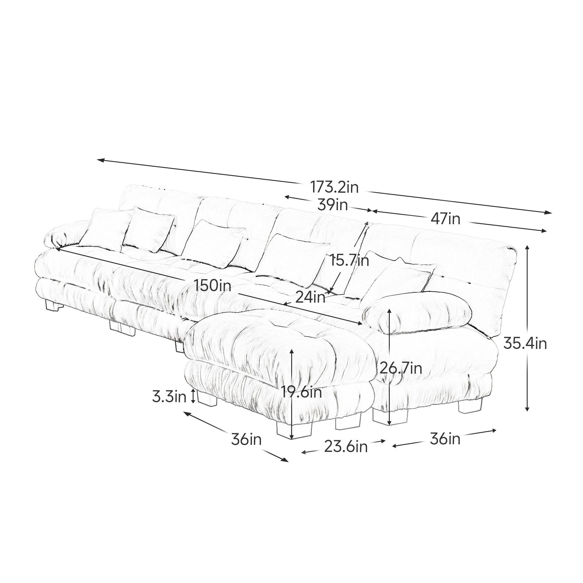 Cloud 4 - Seat Sofa with Convertible Ottoman — White Chenille - TAITIY