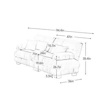 Cloud Chenille Sofa — White, 2-Seat with Round Bolster Arms - TAITIY