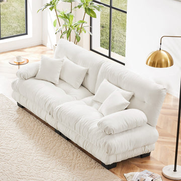 Cloud Chenille Sofa — White, 2-Seat with Round Bolster Arms - TAITIY