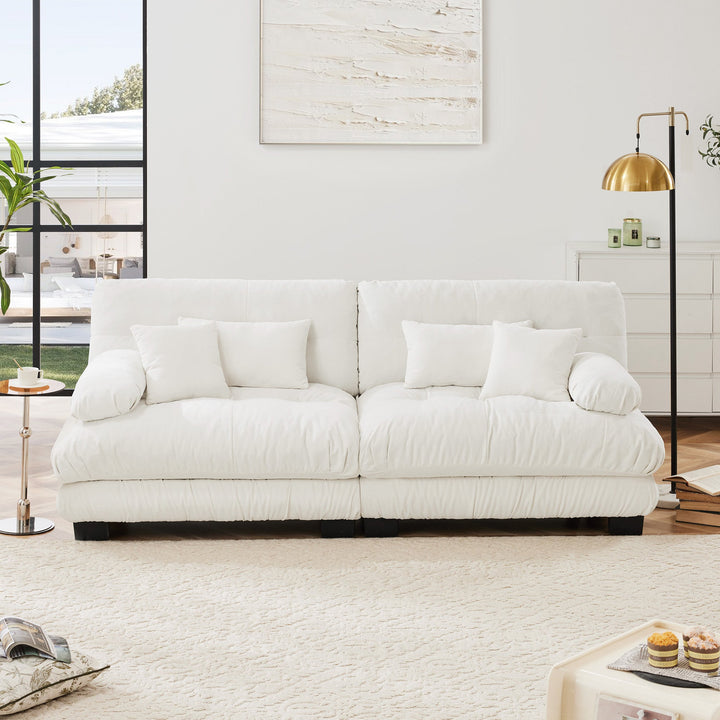 Cloud Chenille Sofa — White, 2-Seat with Round Bolster Arms - TAITIY