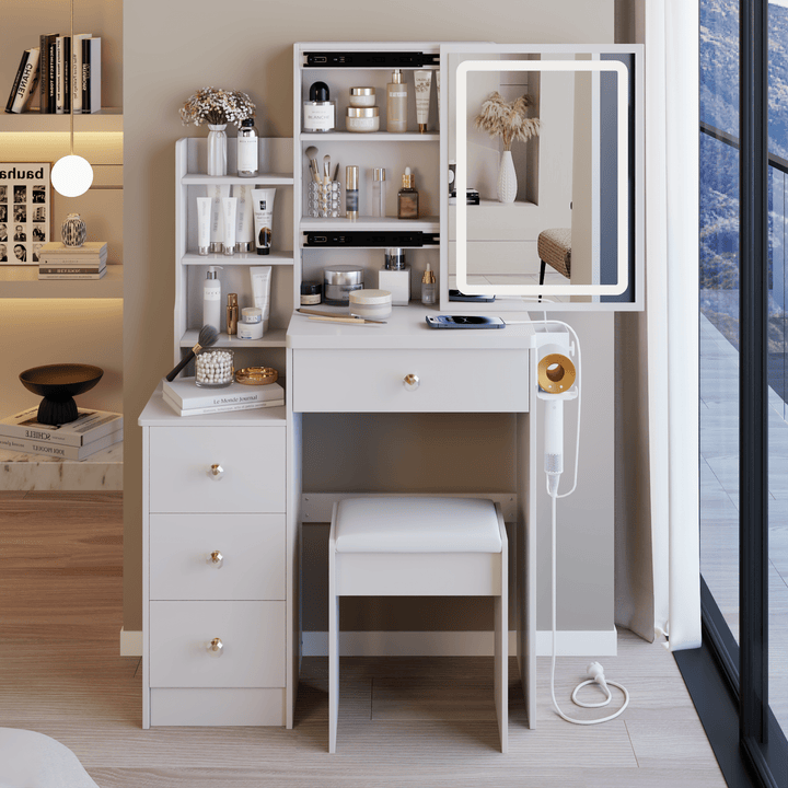 Compact Vanity Set with Cushioned Stool - TAITIY