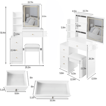 Compact Vanity Set with Cushioned Stool - TAITIY