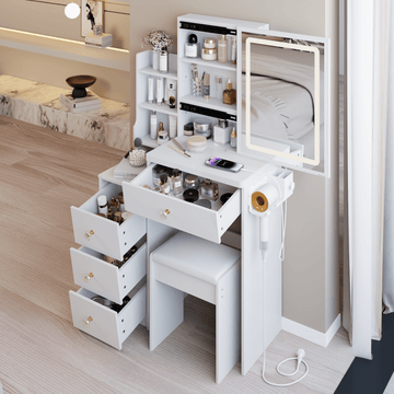 Compact Vanity Set with Cushioned Stool - TAITIY