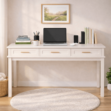 Cream White Vanity Desk with 3 Drawers - TAITIY