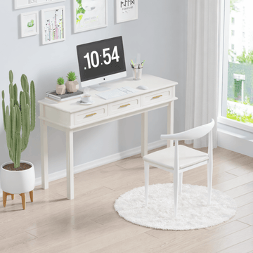Cream White Vanity Desk with 3 Drawers - TAITIY